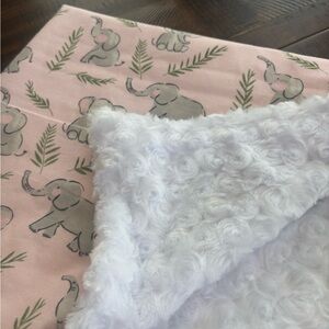 Elephant Print Pink and White Baby Blanket